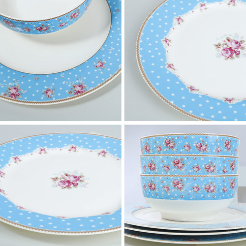 12 Piece Blue Floral Ceramic Dinnerware Set A131627