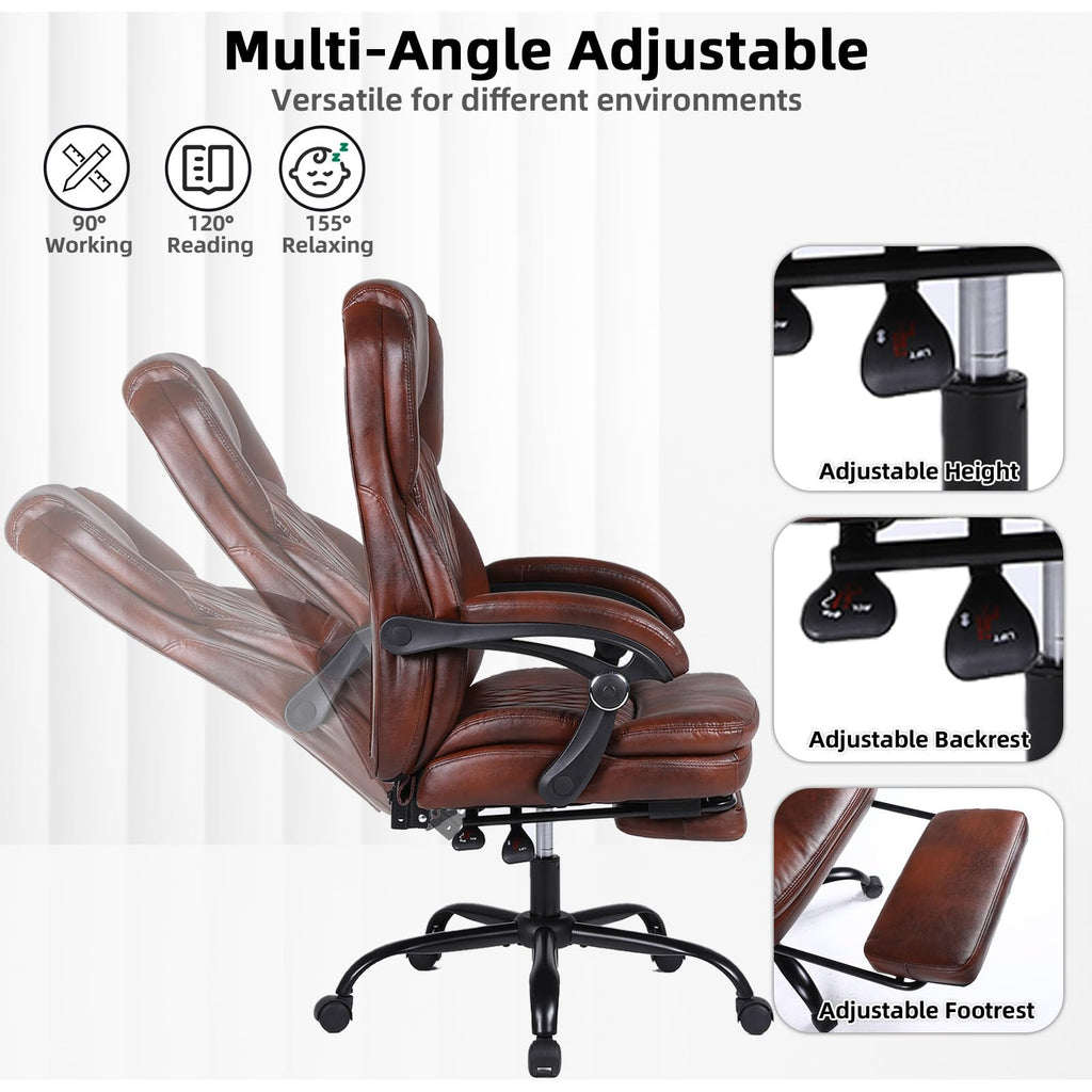 Big and Tall Ergonomic High Back PU Leather Reclining Office Chair with Footrest O434010
