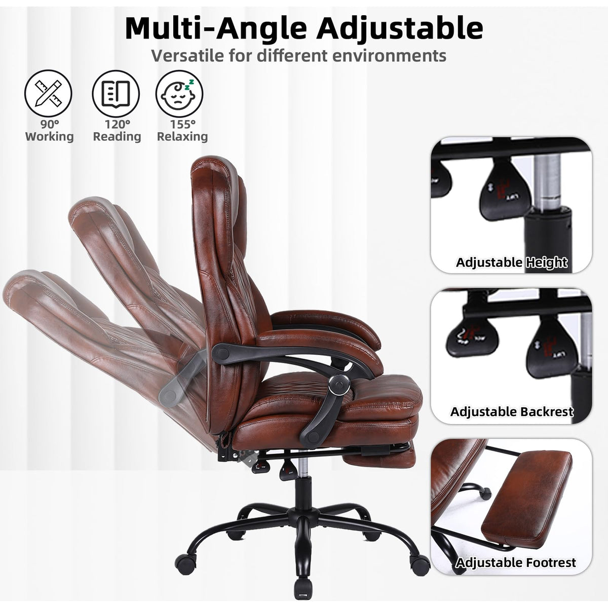 Big and Tall Ergonomic High Back PU Leather Reclining Office Chair with Footrest O434010