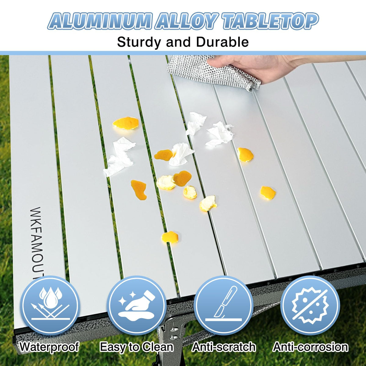 29.9" Tall Folding Camping Table for 2-6 Person, 54.7" Large Aluminum Foldable Roll-up Table Outdoor with Carry Bag for Picnic, Camp, Sturdy, Backyard, Patio B84374