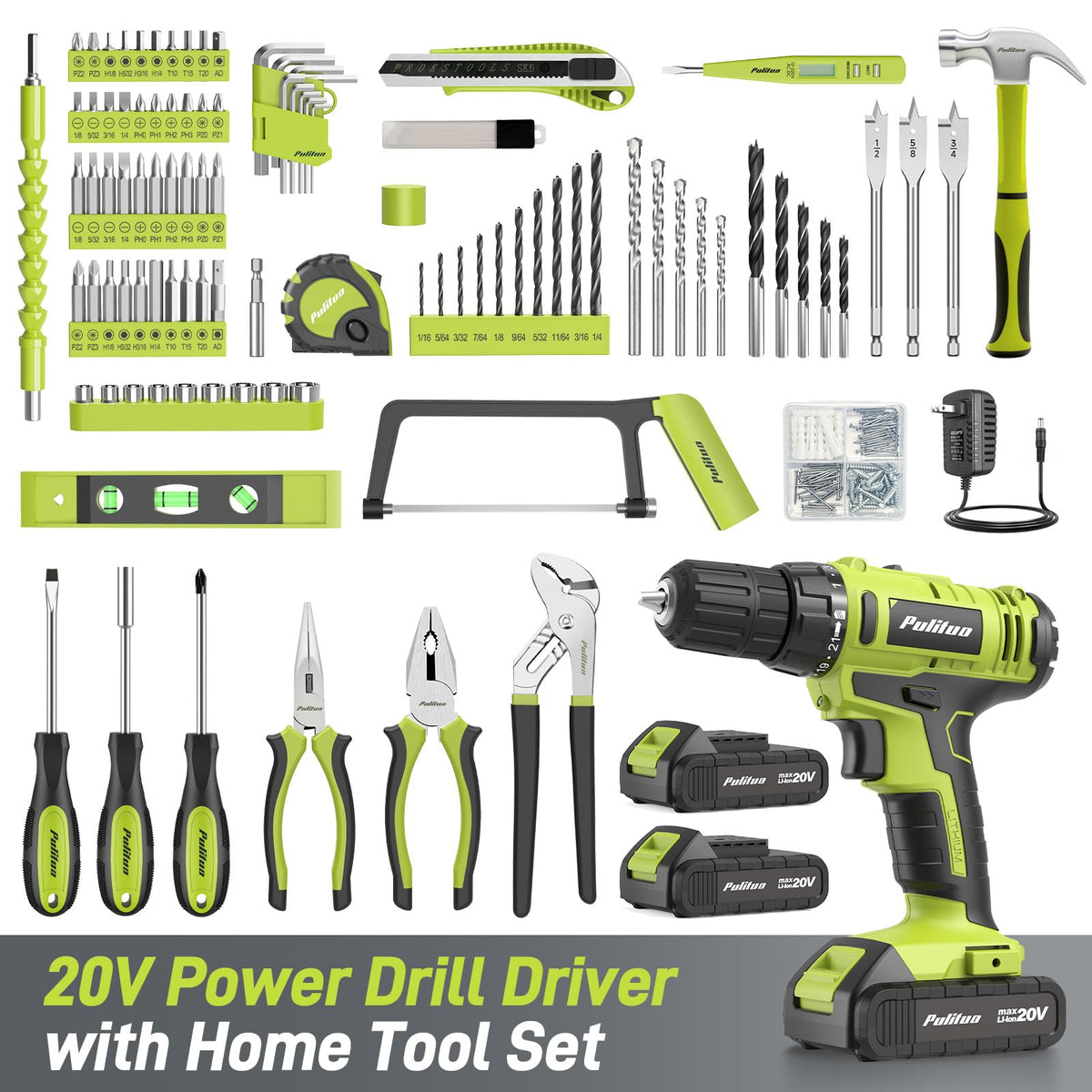 199-Piece 20V Cordless Drill Driver Power Tool Set with Toolbox K820428