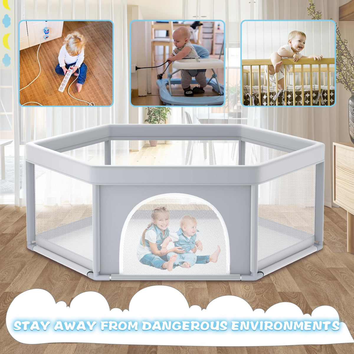 65x65 Inch Hexagonal Baby Playpen V9941