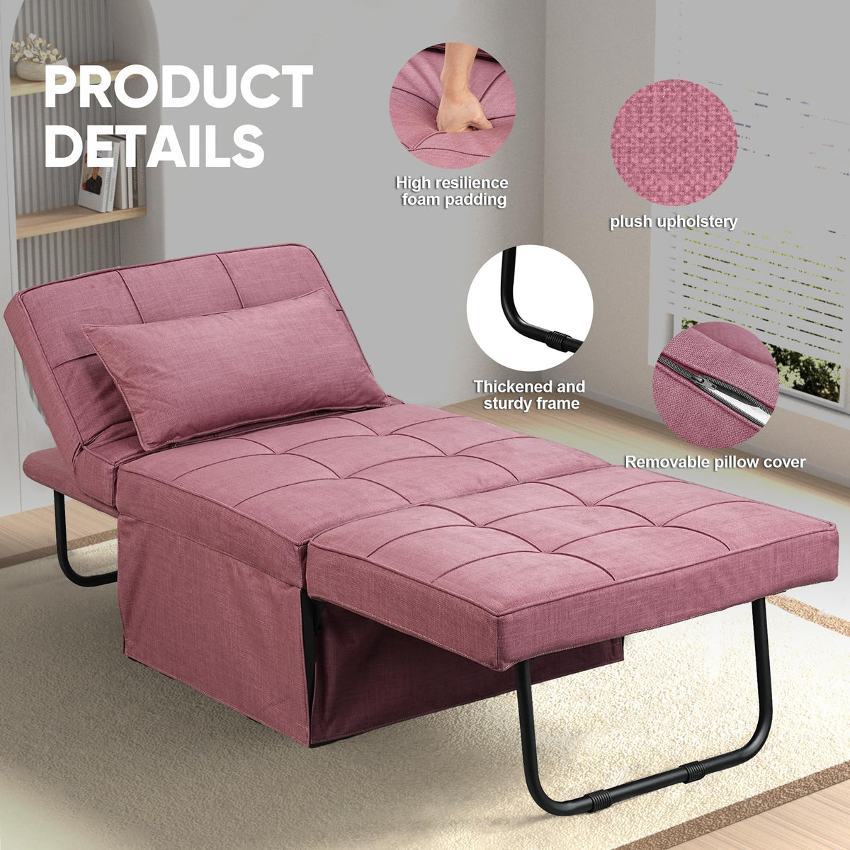 Pink Convertible Sofa Bed D3195