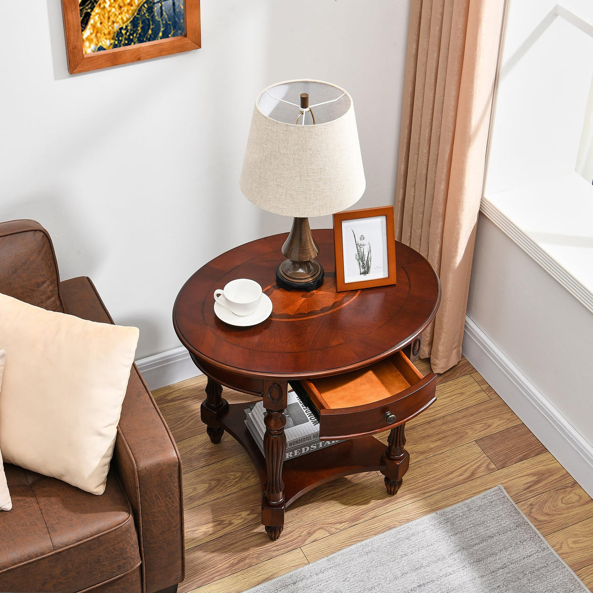 2-Tier Cherry Wood End Table with Drawer W462789