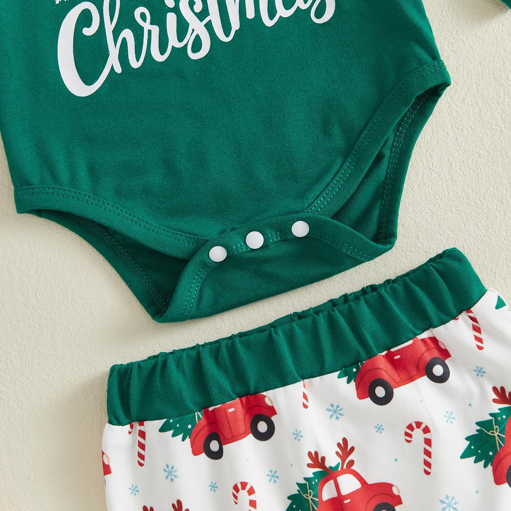 My First Christmas Baby Boy Outfit Romper Pants Hat Q50995