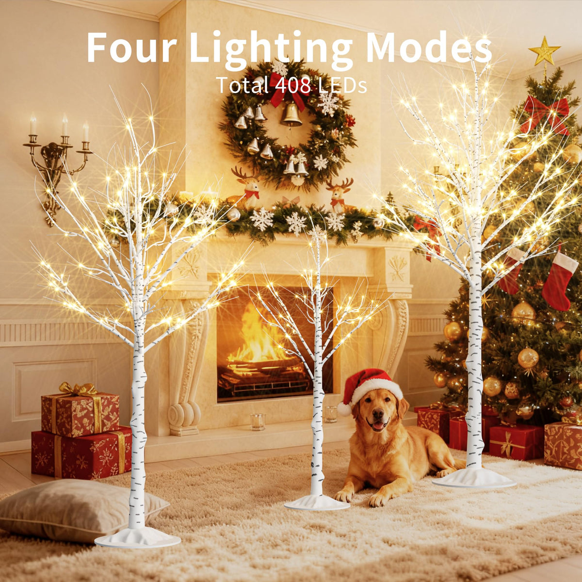 Lighted Birch Tree Set of 3, 464 LEDs Warm White 4 FT 6 FT 8 FT R892013