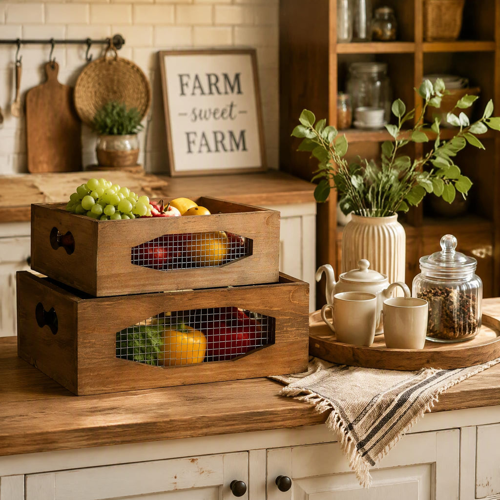Set of 2 Wooden Nesting Countertop Baskets Q2281