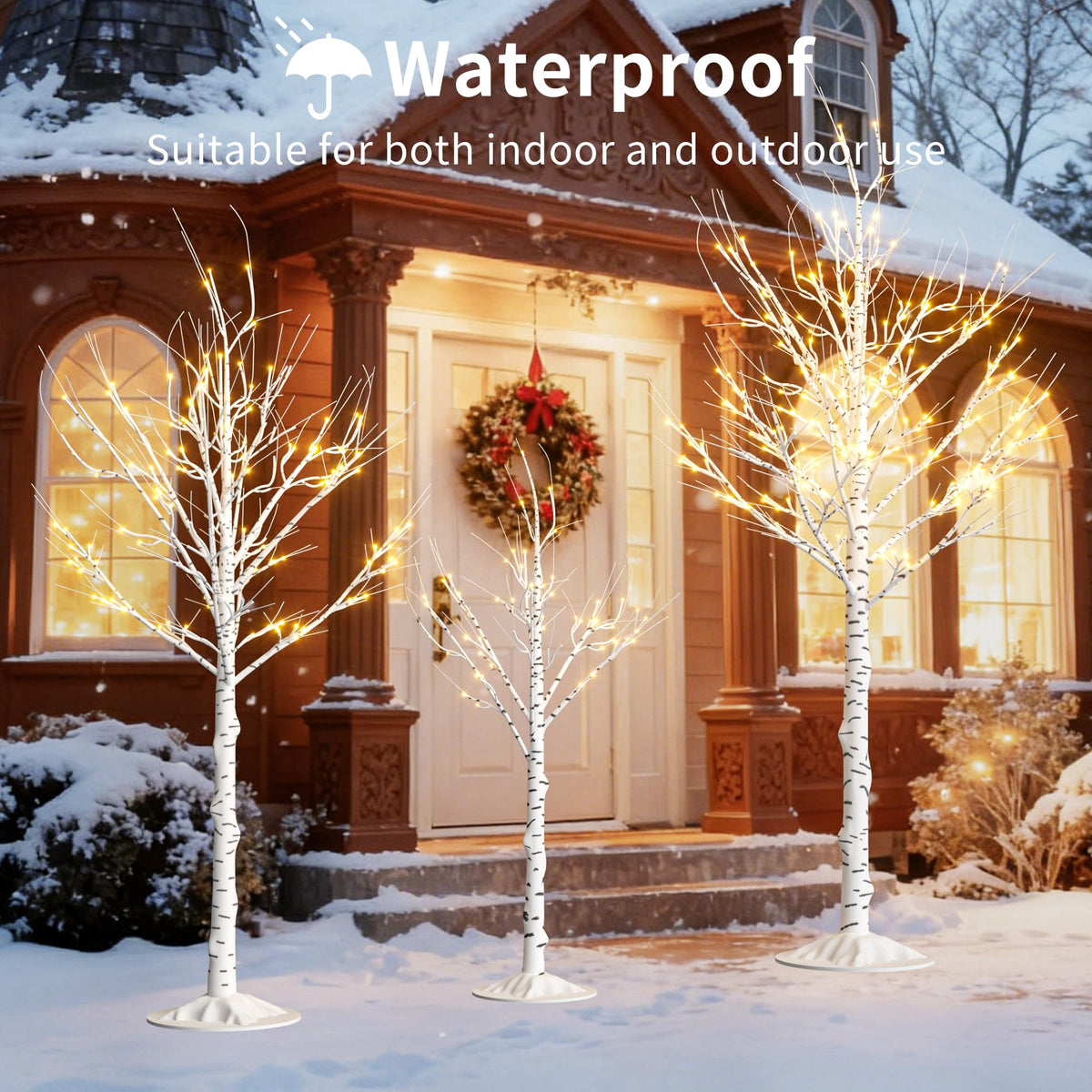 Lighted Birch Tree Set of 3, 464 LEDs Warm White 4 FT 6 FT 8 FT R892013