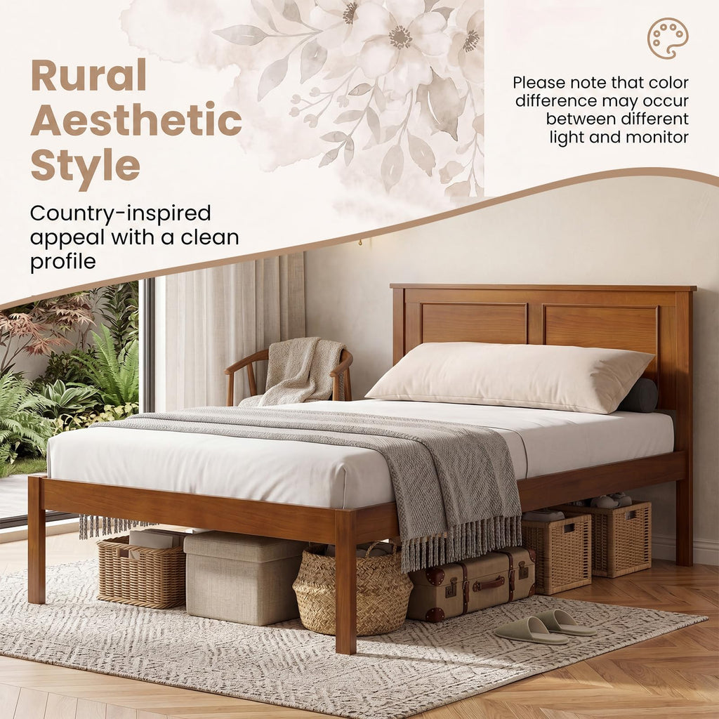 Twin Size Wooden Platform Bed with Headboard Q125
