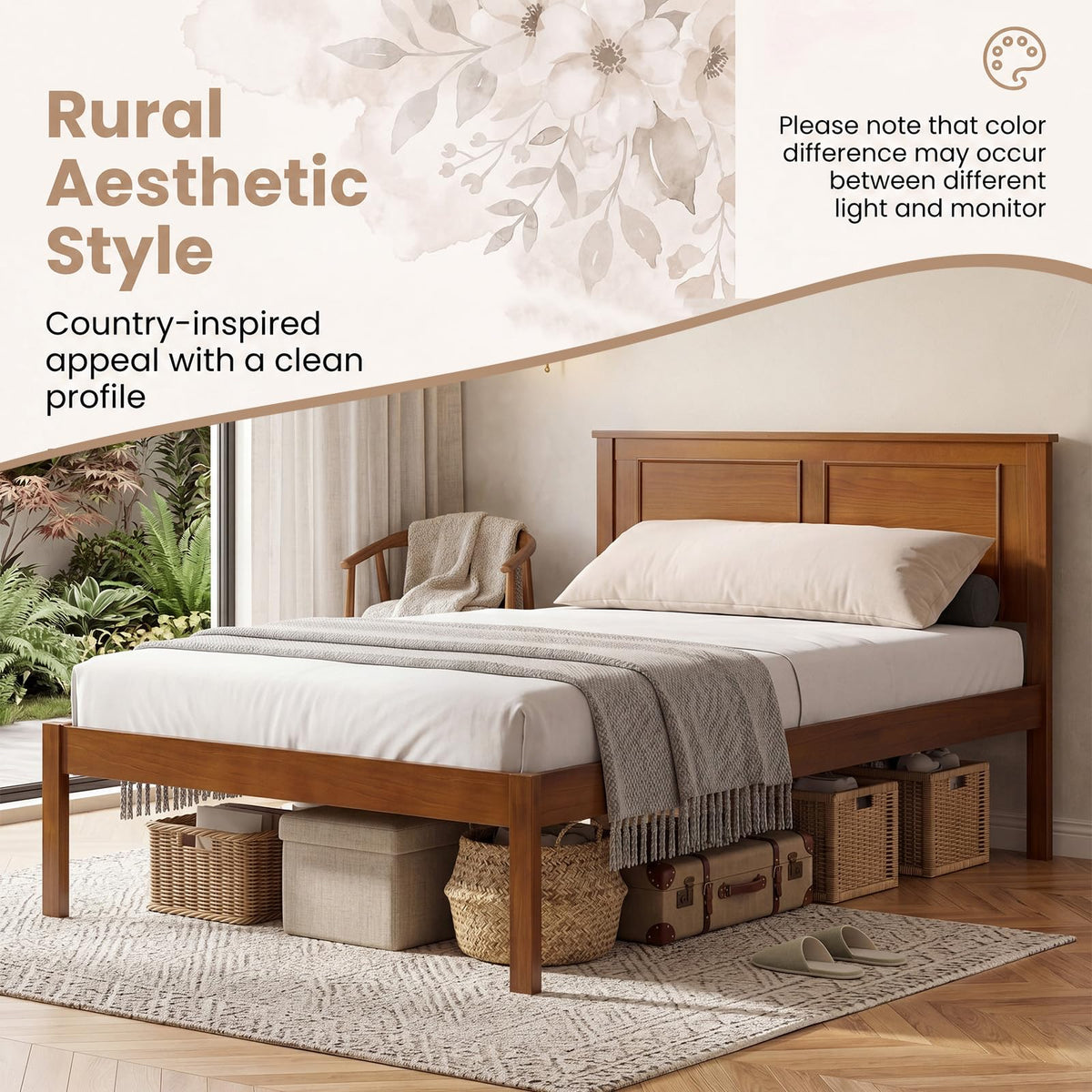 Twin Size Wooden Platform Bed with Headboard Q125