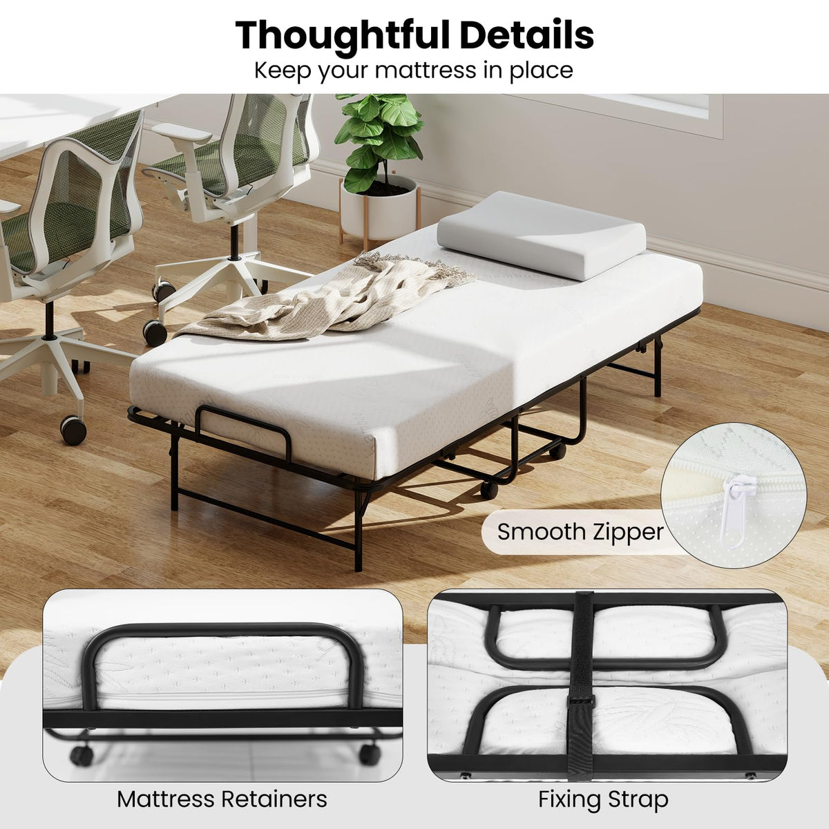 Twin Folding Bed with Memory Foam Mattress T410522