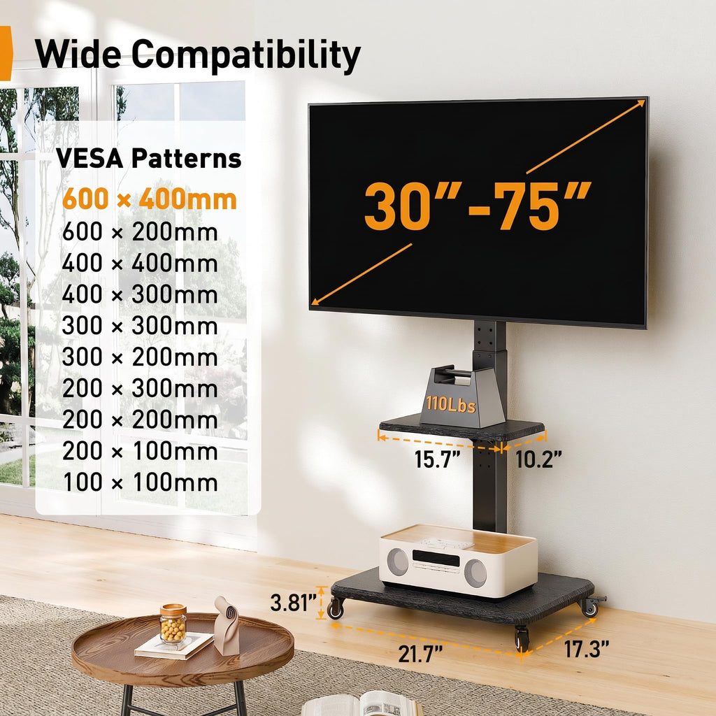 Rolling TV Stand with Wheels for 30-75 Inch TVs Z128