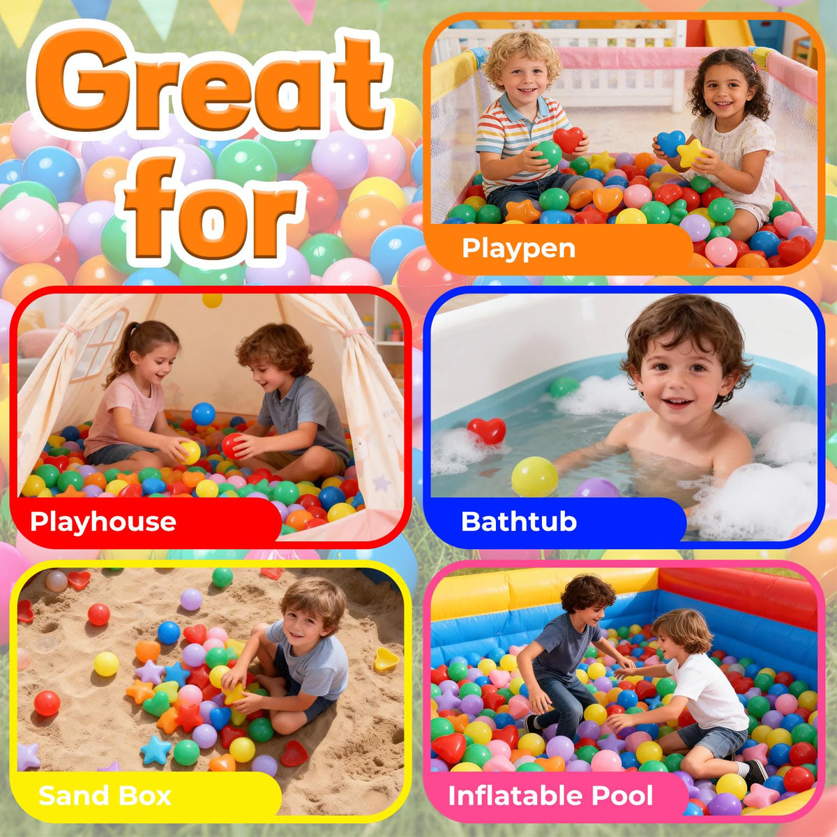 100 200 500 Plastic Balls for Toddlers Phthalate Free BPA Free Non-Toxic Crush Proof Y44191