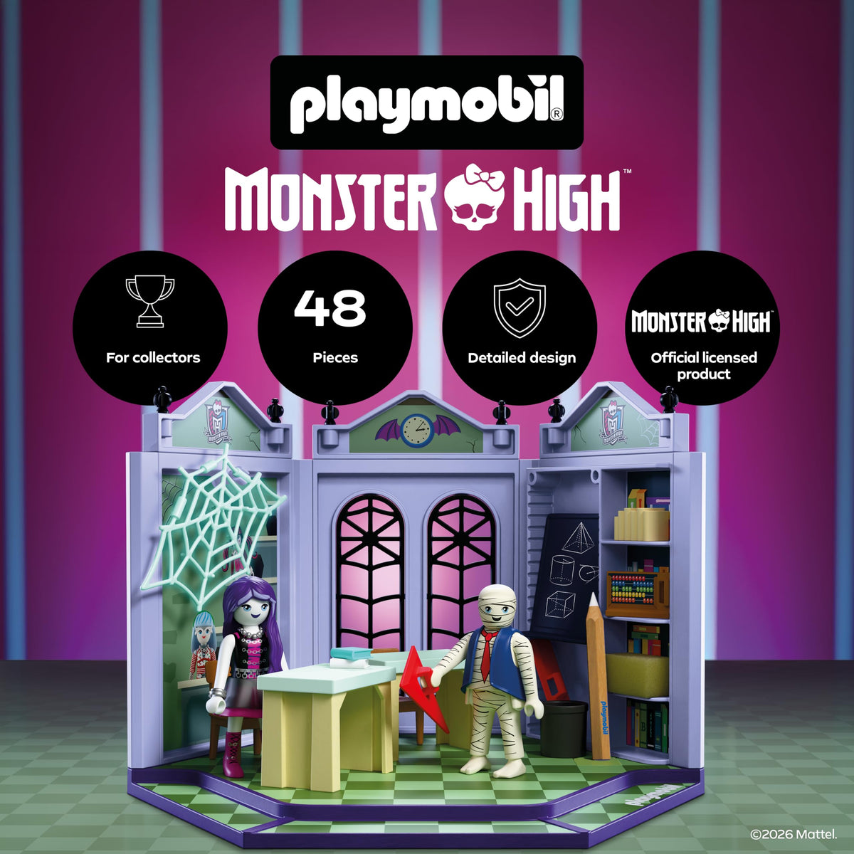 Monster High Classroom Playset with Blackboard & Glow‑in‑the‑Dark Spider Web V325