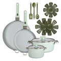 14-Piece Ceramic Cookware Set with Removable Handles, Sage Green N755