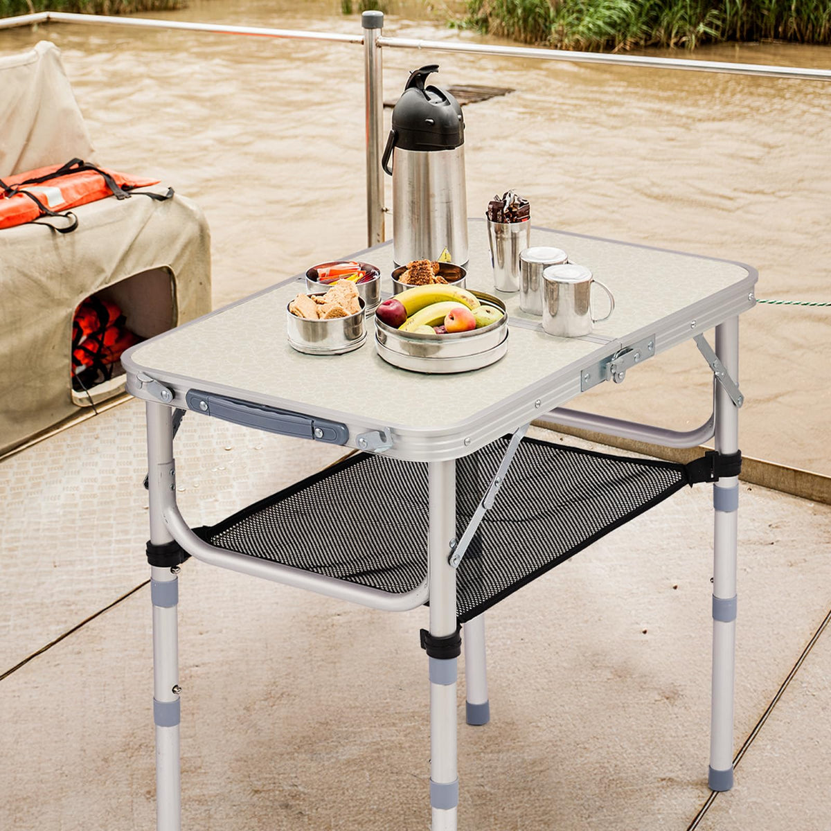 2ft Adjustable Aluminum Folding Camping Table with Carry Handle L26172