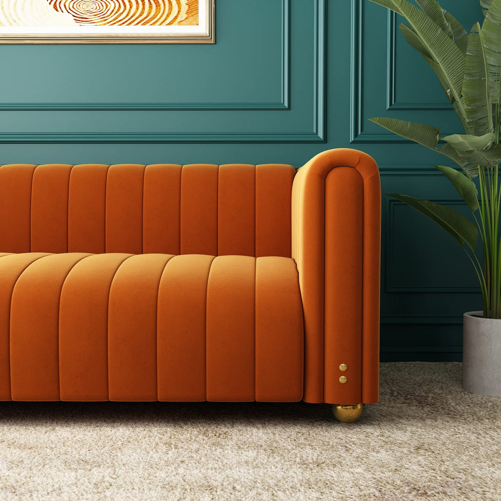 Orange Velvet Tufted 3-Seater Sofa P366