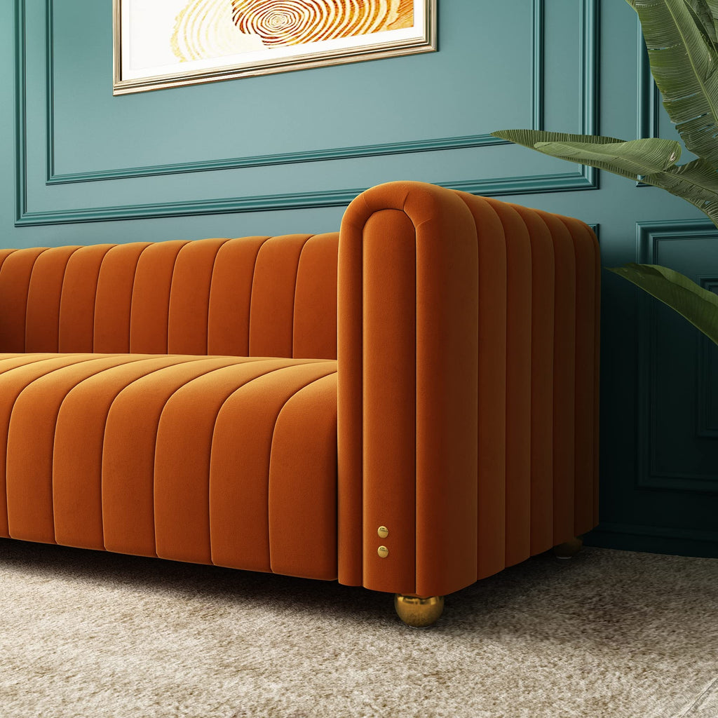 Orange Velvet Tufted 3-Seater Sofa P366