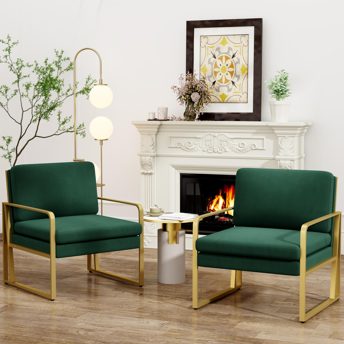 Velvet Accent Chair Set of 2 Green G9822