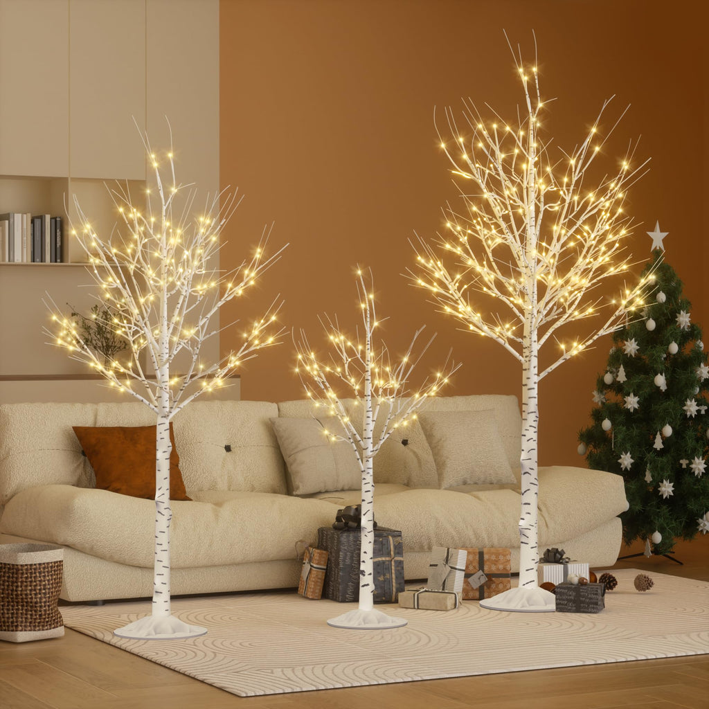 Lighted Birch Tree Set of 3, 464 LEDs Warm White 4 FT 6 FT 8 FT R892013