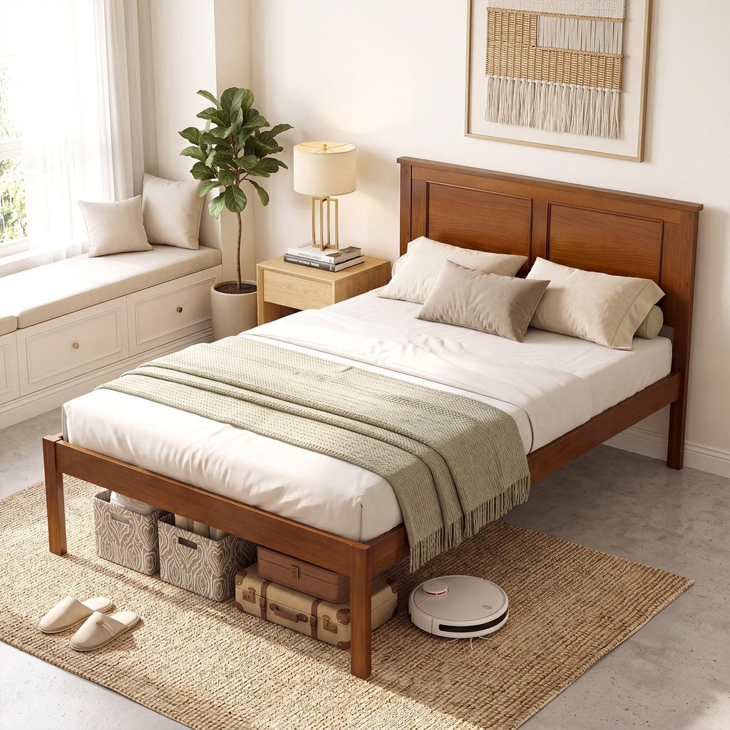 Twin Size Wooden Platform Bed with Headboard Q125