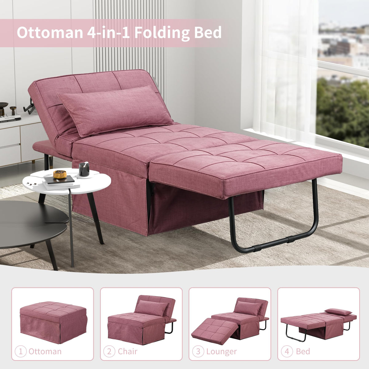Pink Convertible Sofa Bed D3195