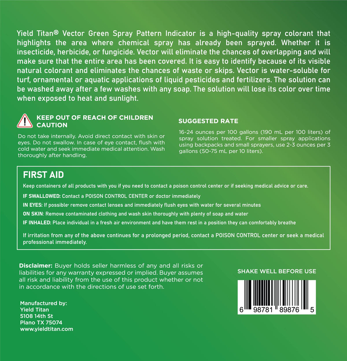 Non-Ionic Surfactant and Spray Pattern Indicator 8oz Each V481