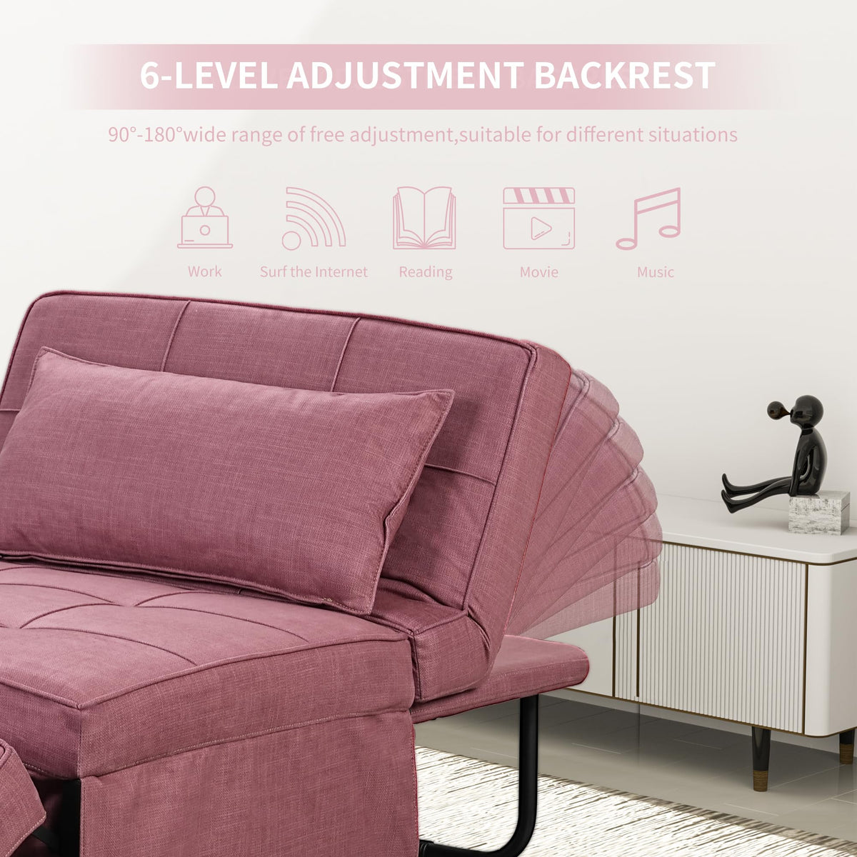 Pink Convertible Sofa Bed D3195