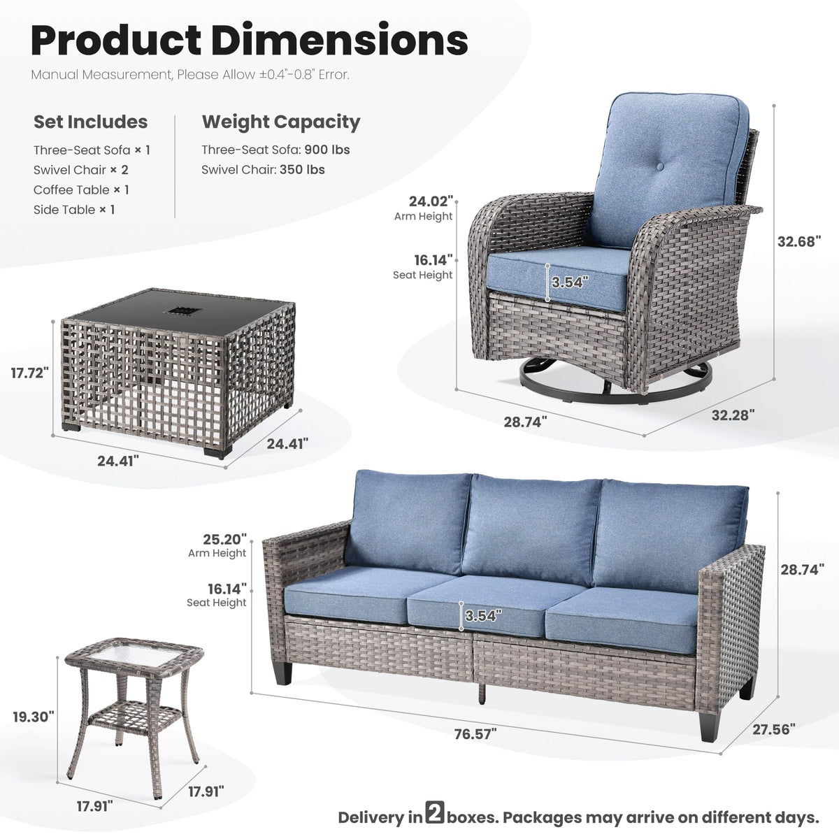 5 Pieces Wicker Patio Furniture Set with Swivel Glider Chairs N8857