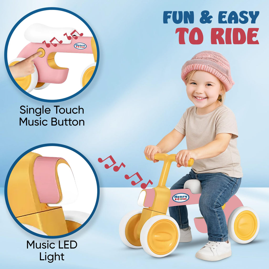 4 Wheel Toddler Balance Bike with Lights Music Soft Seat Pink Q594477