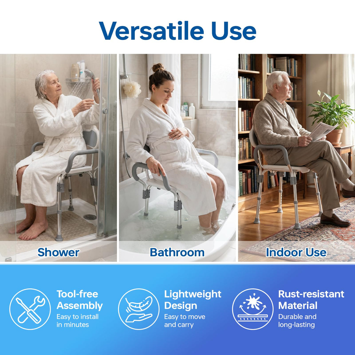 Adjustable Grey Shower Chair with Suction Feet W6788