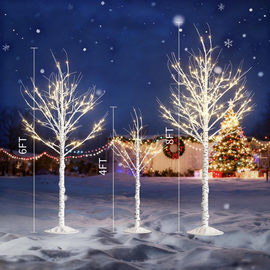 Lighted Birch Tree Set of 3, 464 LEDs Warm White 4 FT 6 FT 8 FT R892013