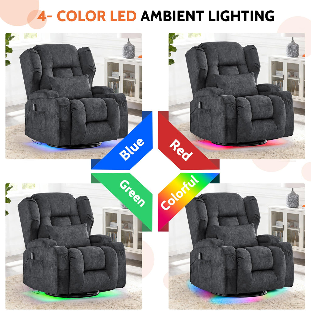 Velvet Gray Power Swivel Rocker Recliner Chair with Massage & Heat Y264