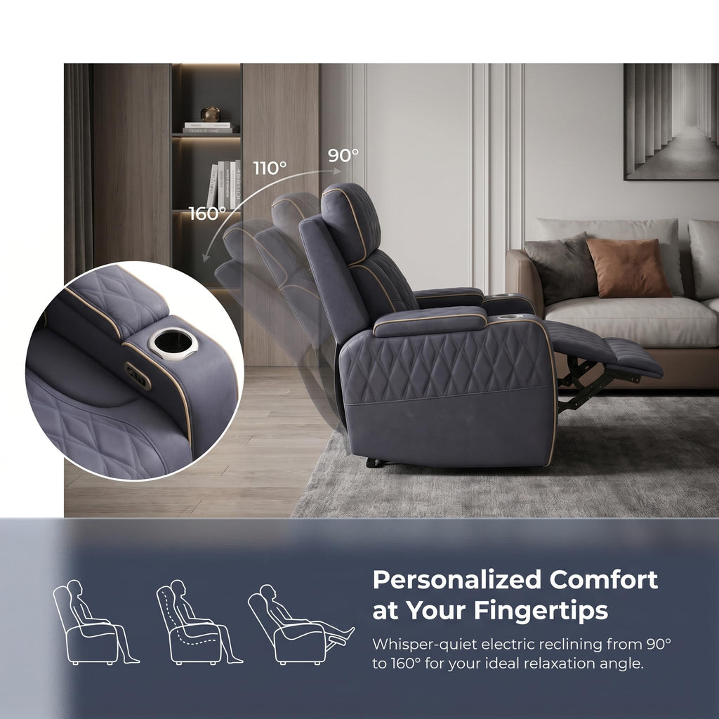 3 Piece Leather Power Recliner Sofa Set with LED Lights W390