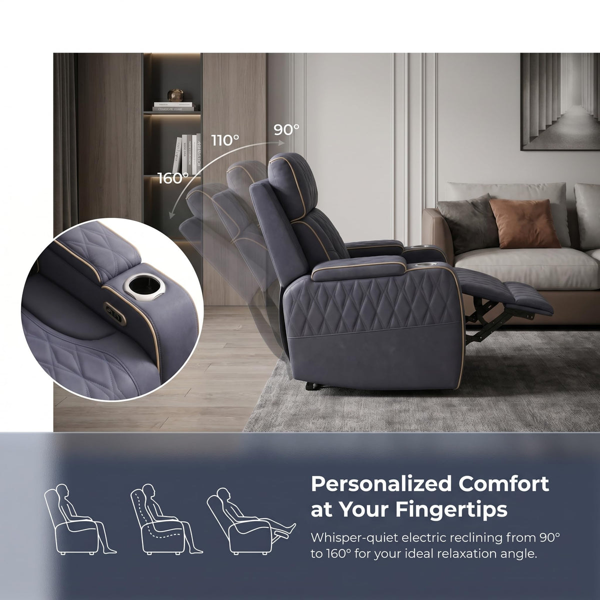 3 Piece Leather Power Recliner Sofa Set with LED Lights W390
