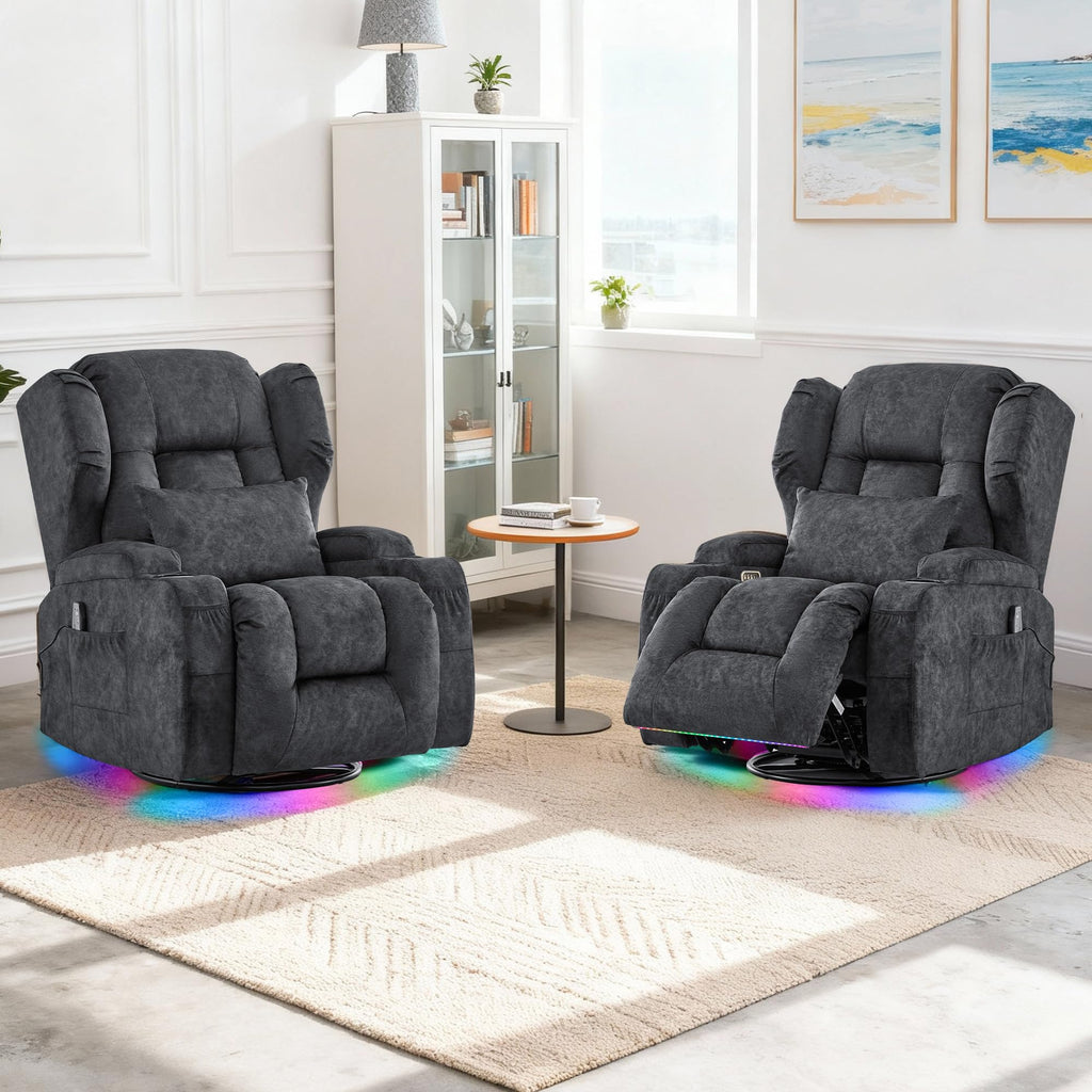 Velvet Gray Power Swivel Rocker Recliner Chair with Massage & Heat Y264