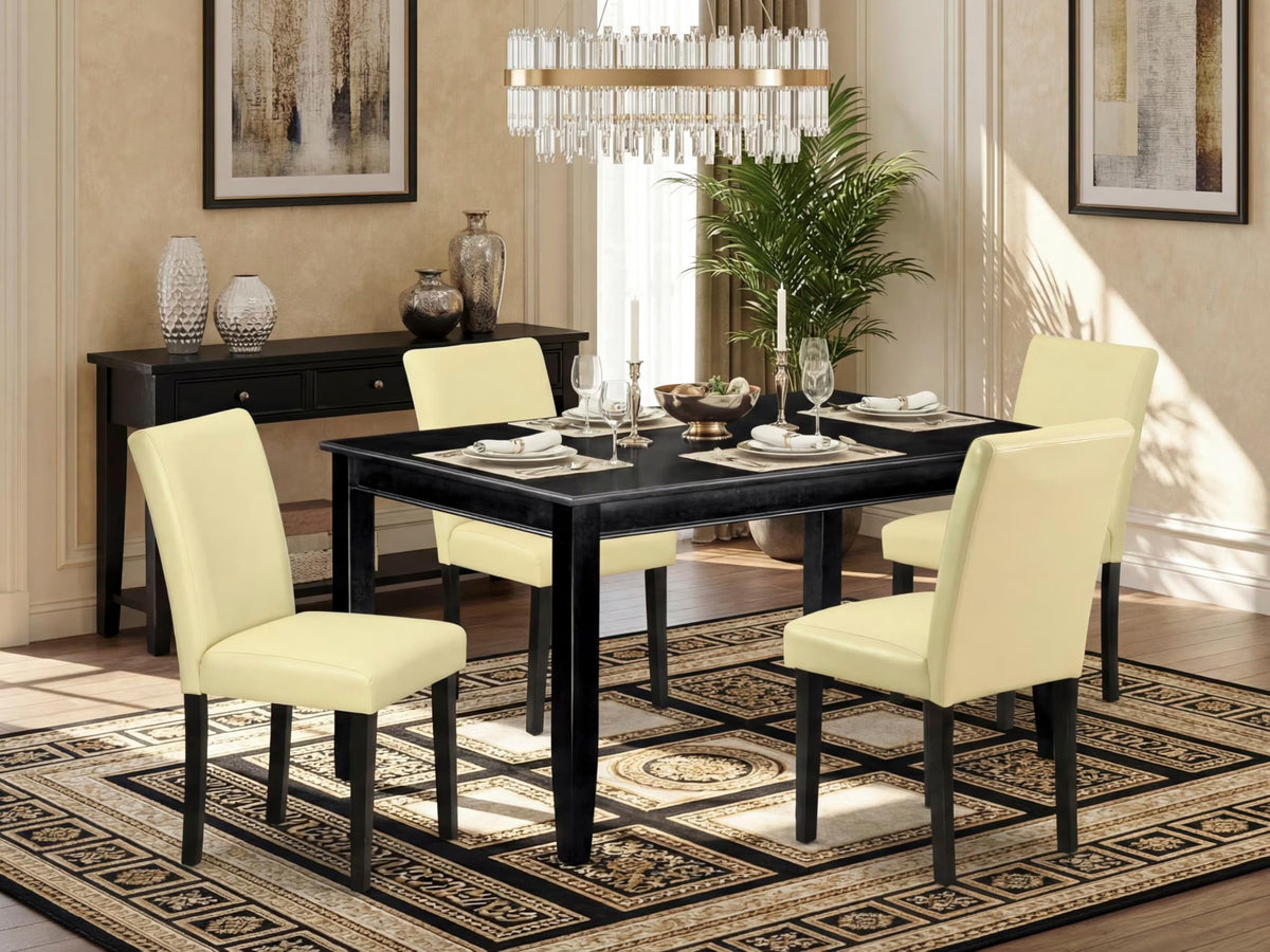 5 Piece Black Dining Table Set with 4 Faux Leather Chairs W380889
