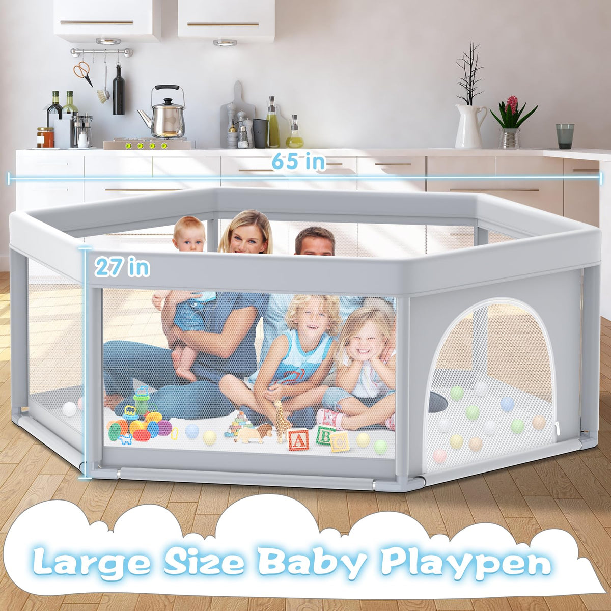 65x65 Inch Hexagonal Baby Playpen V9941