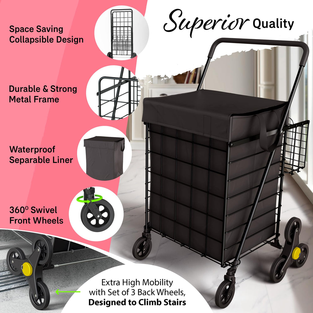 Foldable Lightweight Shopping Cart with Swivel Wheels & Basket Liner A853609