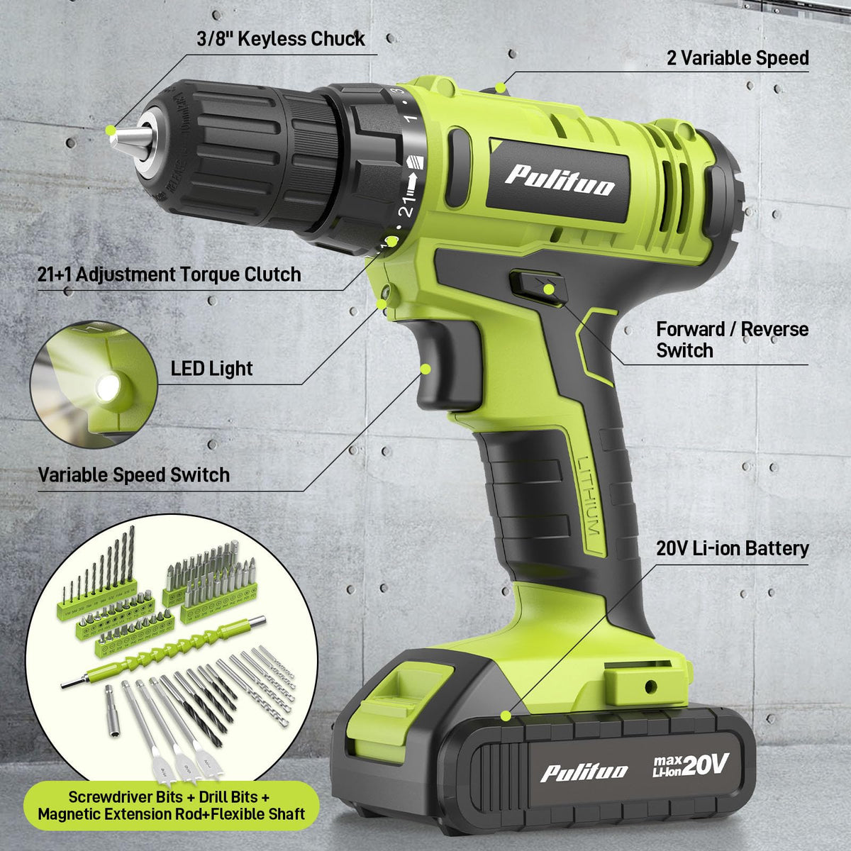 199-Piece 20V Cordless Drill Driver Power Tool Set with Toolbox K820428