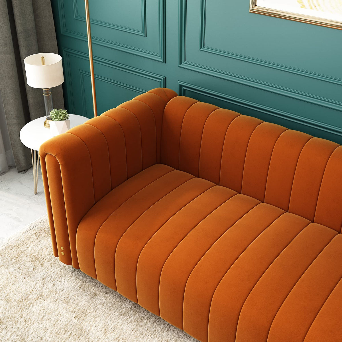Orange Velvet Tufted 3-Seater Sofa P366