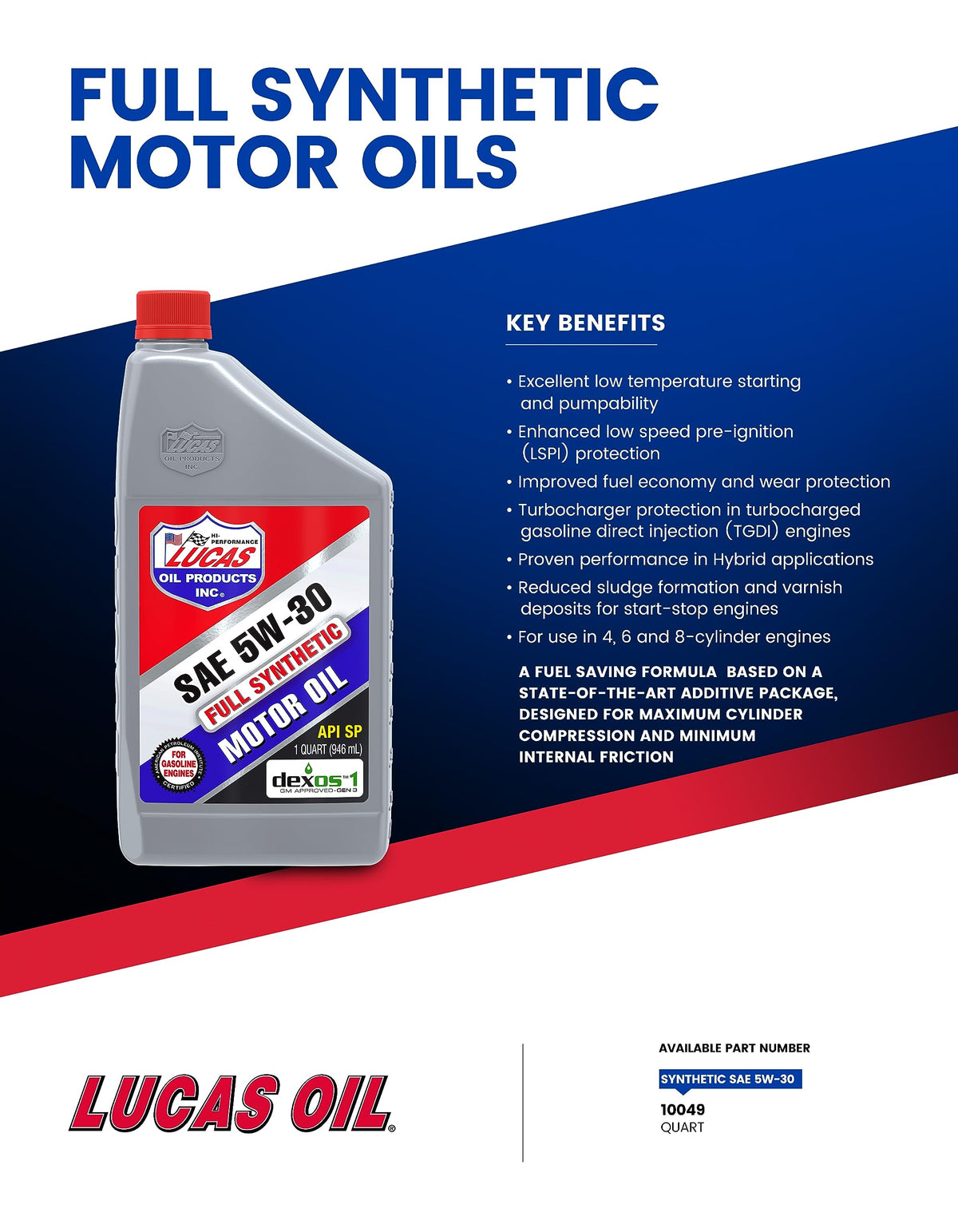 Full Synthetic SAE 5W-30 Motor Oil 1 Quart M62358