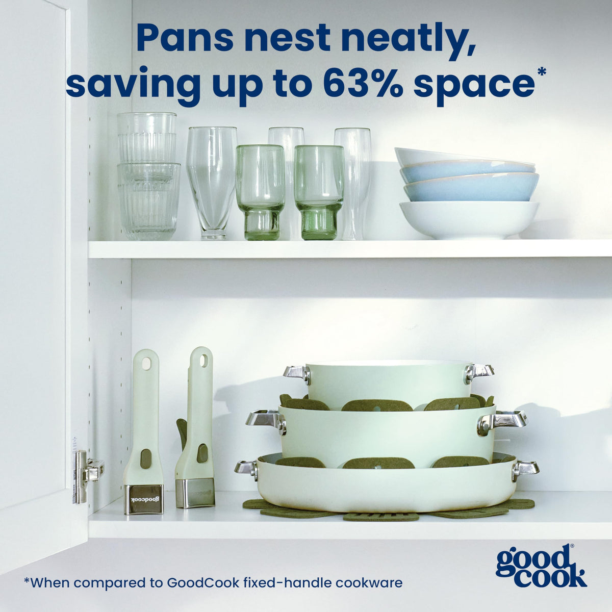 14-Piece Ceramic Cookware Set with Removable Handles, Sage Green N755