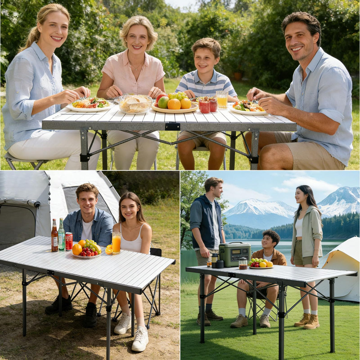 29.9" Tall Folding Camping Table for 2-6 Person, 54.7" Large Aluminum Foldable Roll-up Table Outdoor with Carry Bag for Picnic, Camp, Sturdy, Backyard, Patio B84374