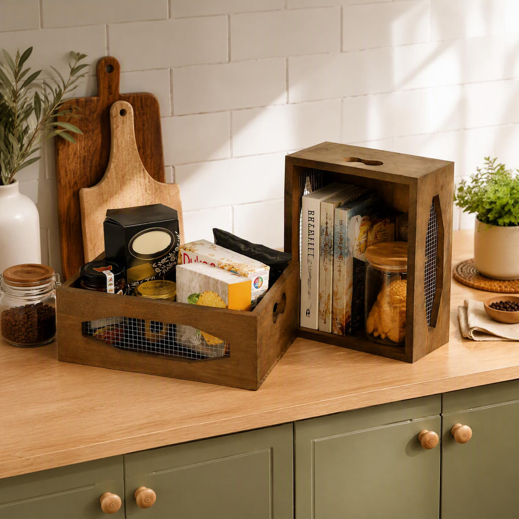Set of 2 Wooden Nesting Countertop Baskets Q2281