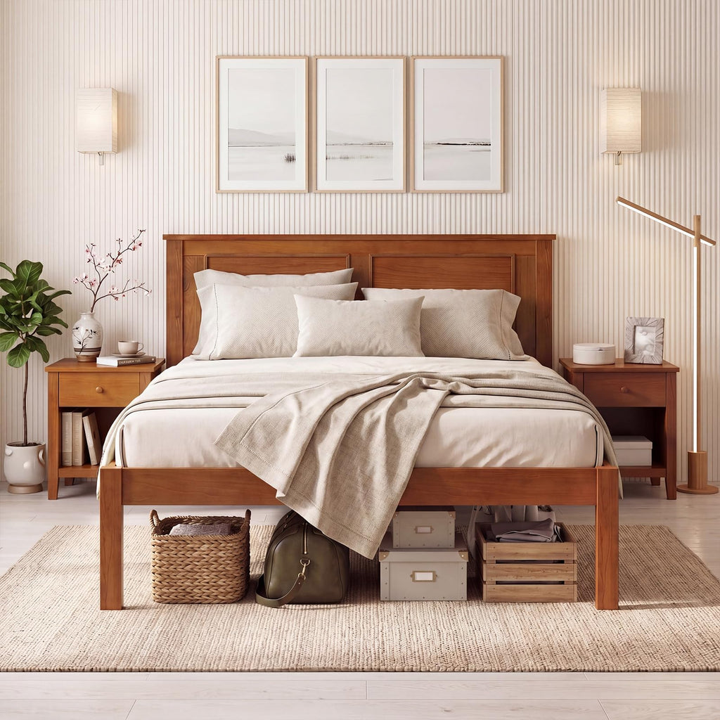 Twin Size Wooden Platform Bed with Headboard Q125