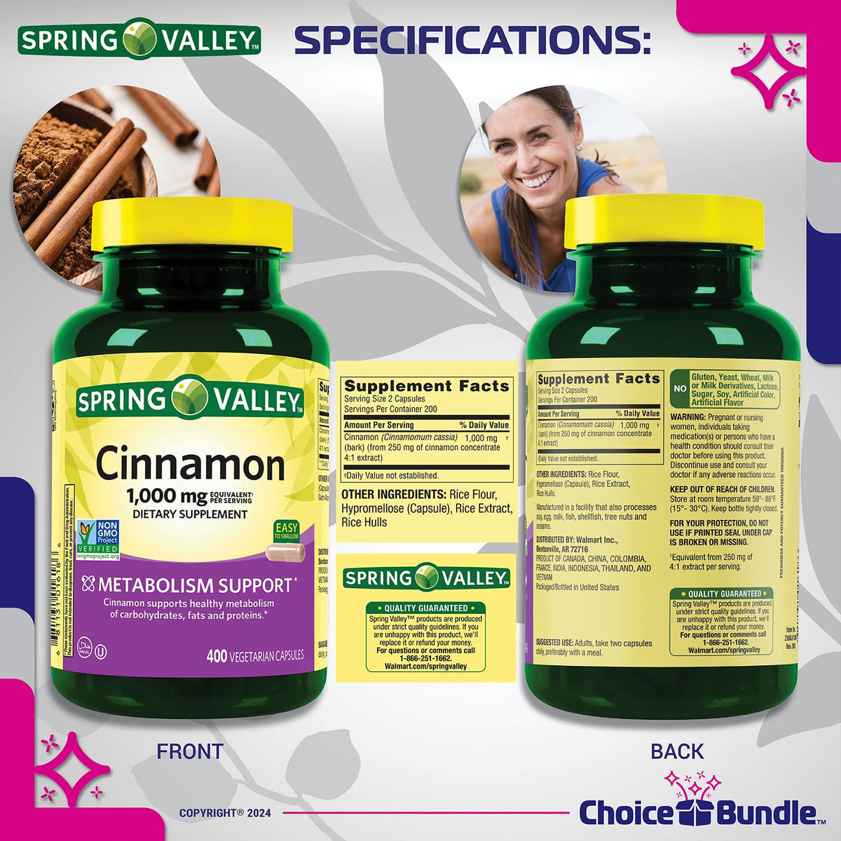 Cinnamon Supplement 1000mg Vegetarian Capsules 1200 Total O6627