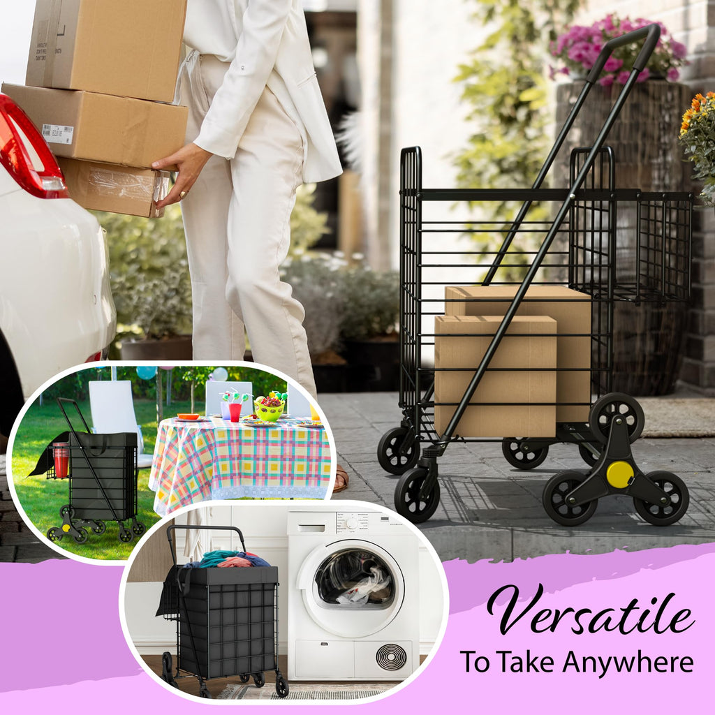 Foldable Lightweight Shopping Cart with Swivel Wheels & Basket Liner A853609