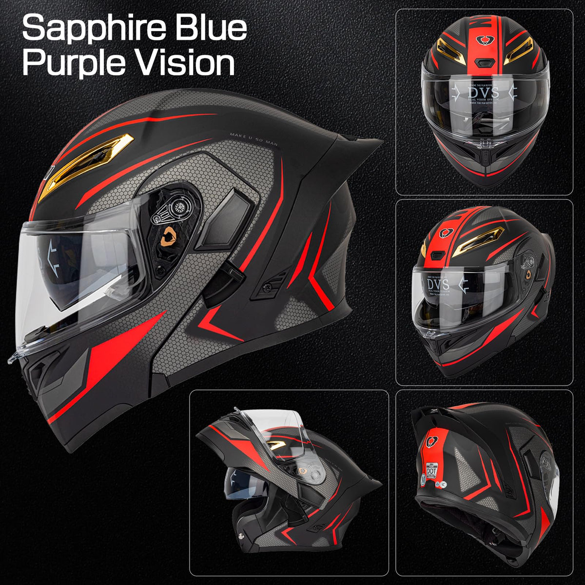 DOT Certified Flip Up Full Face Modular Motorcycle Helmet B99398