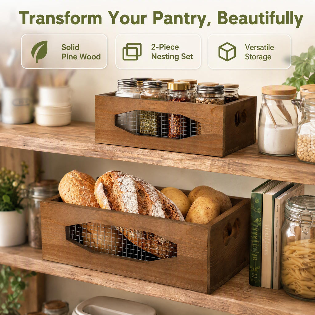 Set of 2 Wooden Nesting Countertop Baskets Q2281